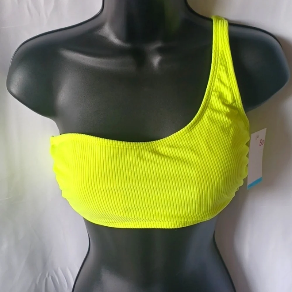 One shoulder bikini bra top swim wear neon yellow